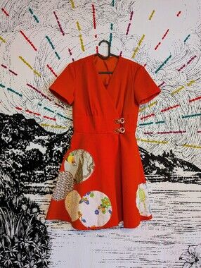 Vintage 60s 70s Refashioned Red Orange Mini Mod Wrap Dress